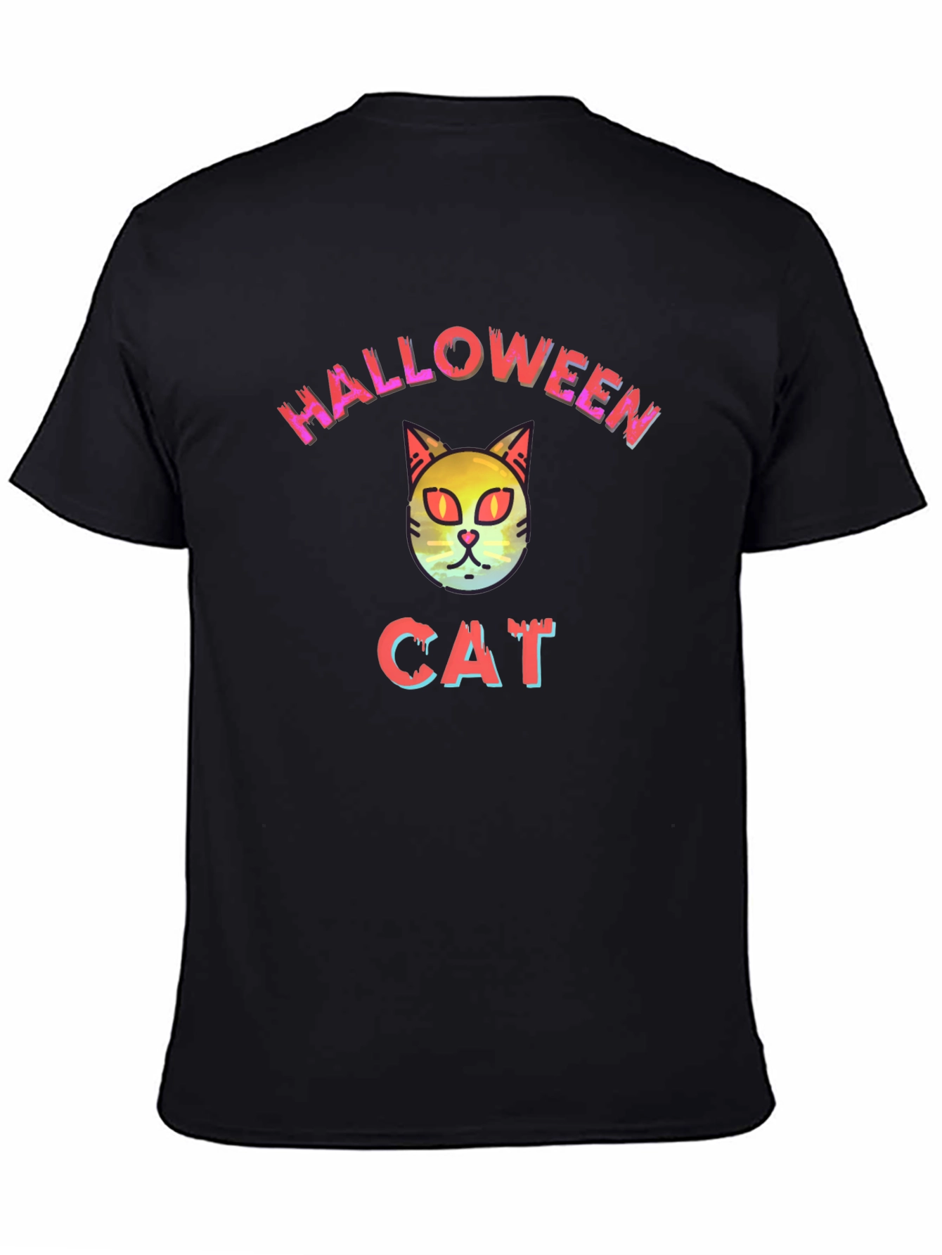 Halloween Cat Graphic Tee - Black