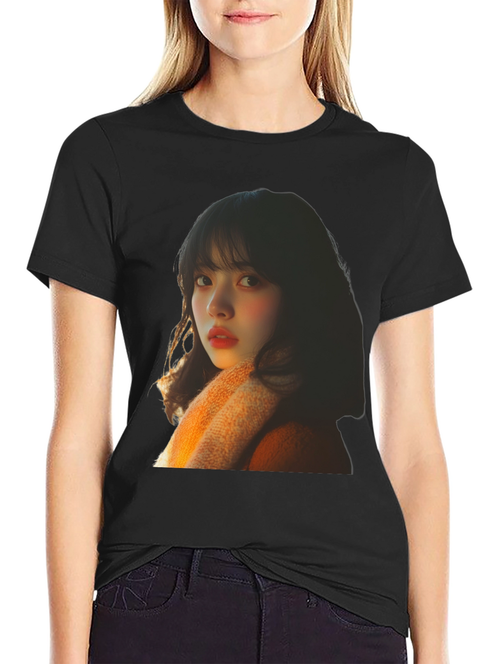 Trendy Black T-Shirt with Portrait Print
