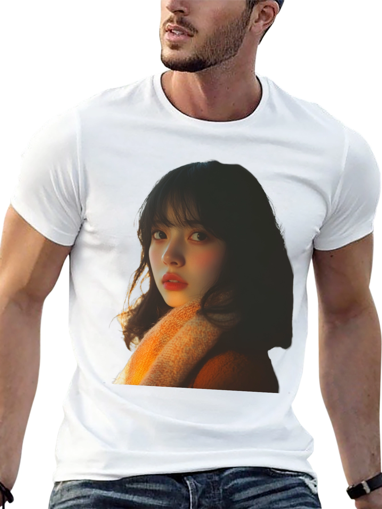 Trendy Black T-Shirt with Portrait Print