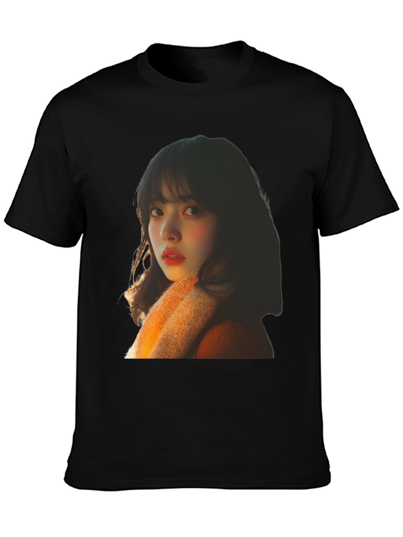 Trendy Black T-Shirt with Portrait Print
