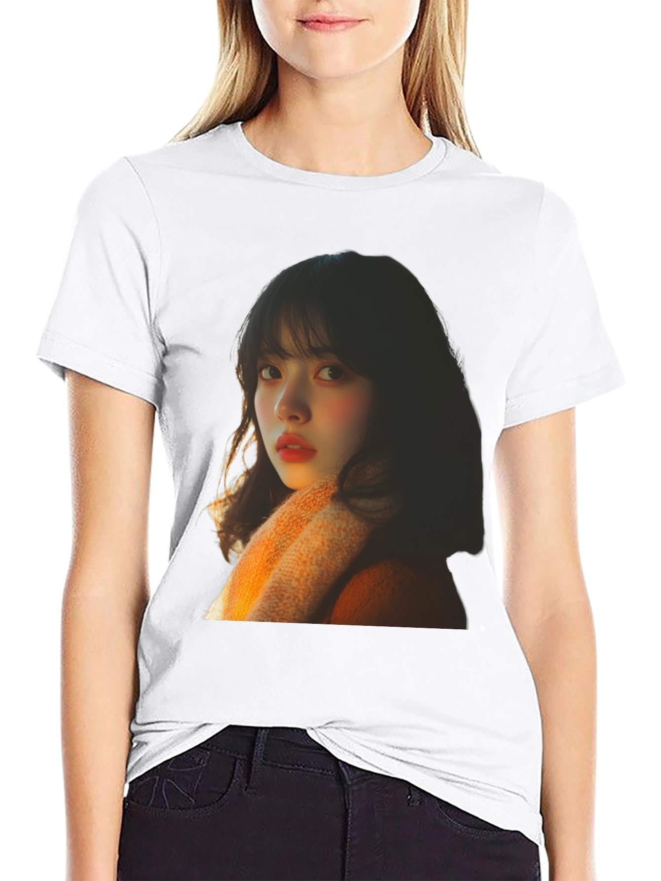 Trendy Black T-Shirt with Portrait Print