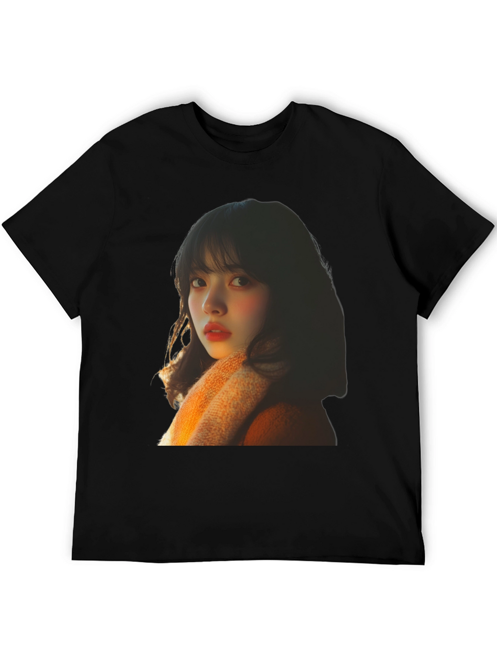 Trendy Black T-Shirt with Portrait Print
