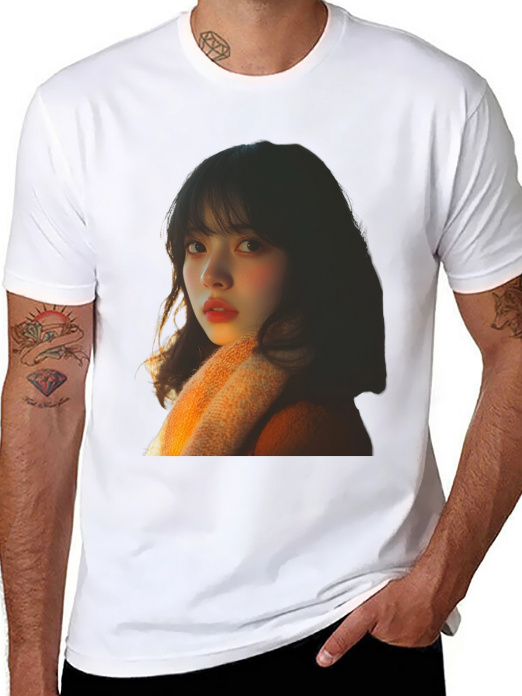 Trendy Black T-Shirt with Portrait Print