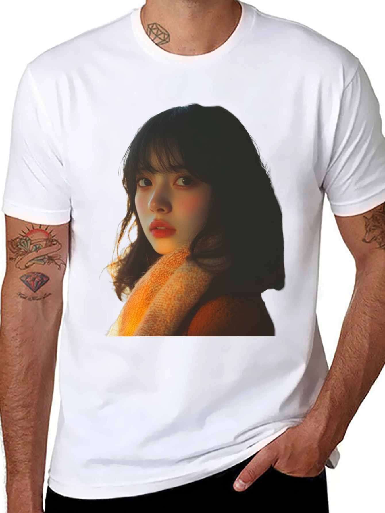 Trendy Black T-Shirt with Portrait Print