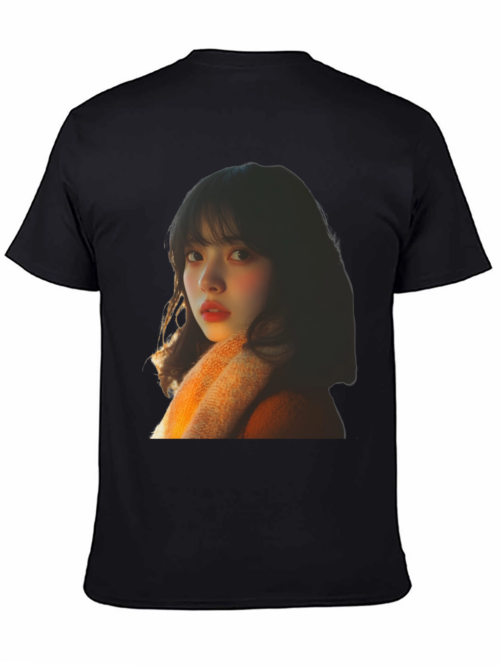 Trendy Black T-Shirt with Portrait Print