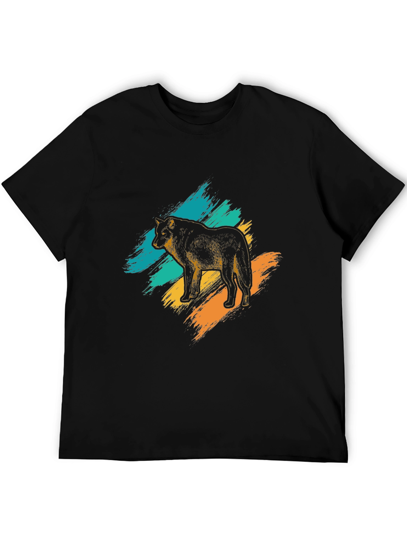 Wolf Graphic Print Mens Black T-Shirt