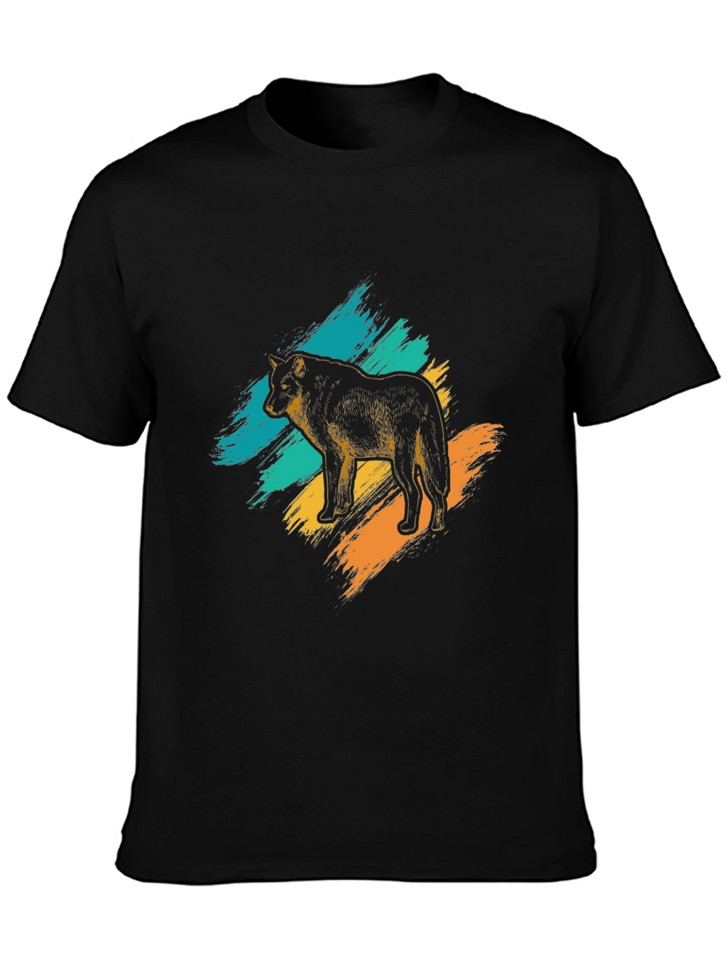 Wolf Graphic Print Mens Black T-Shirt