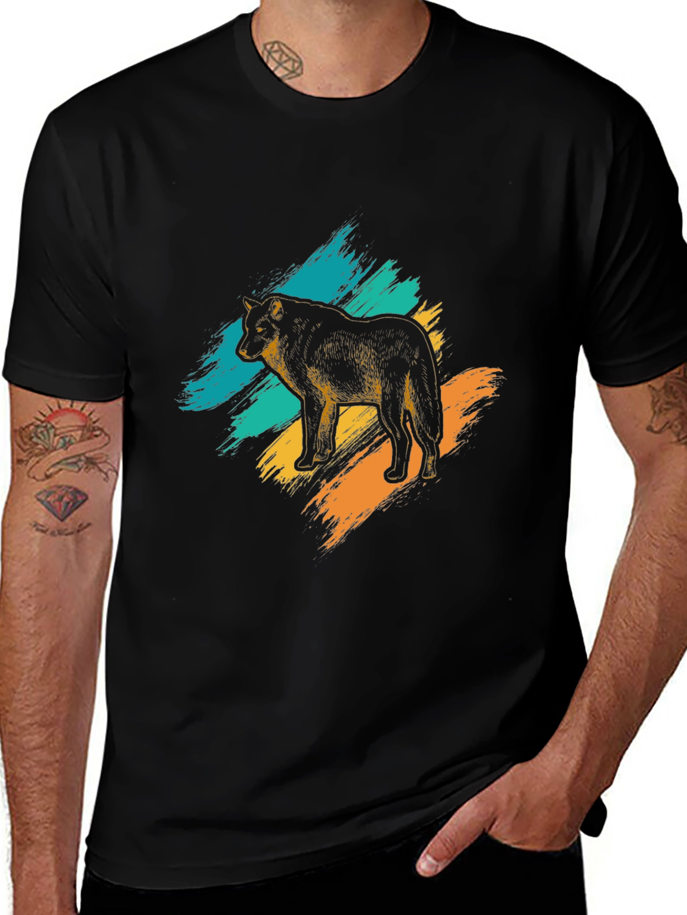 Wolf Graphic Print Mens Black T-Shirt
