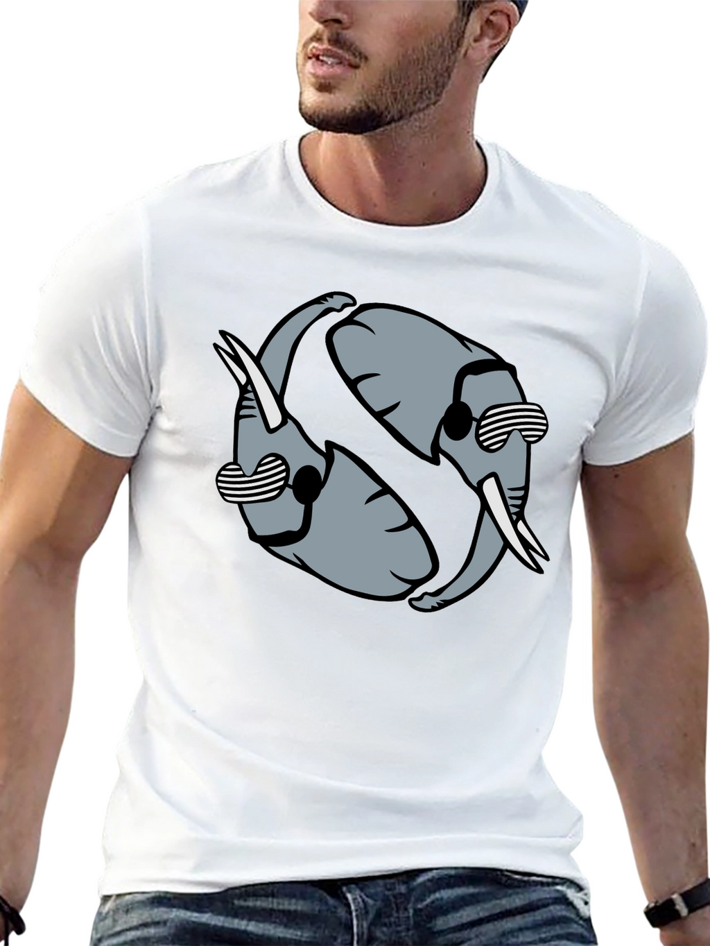 Cool Elephant Yin Yang Graphic Tee - Black