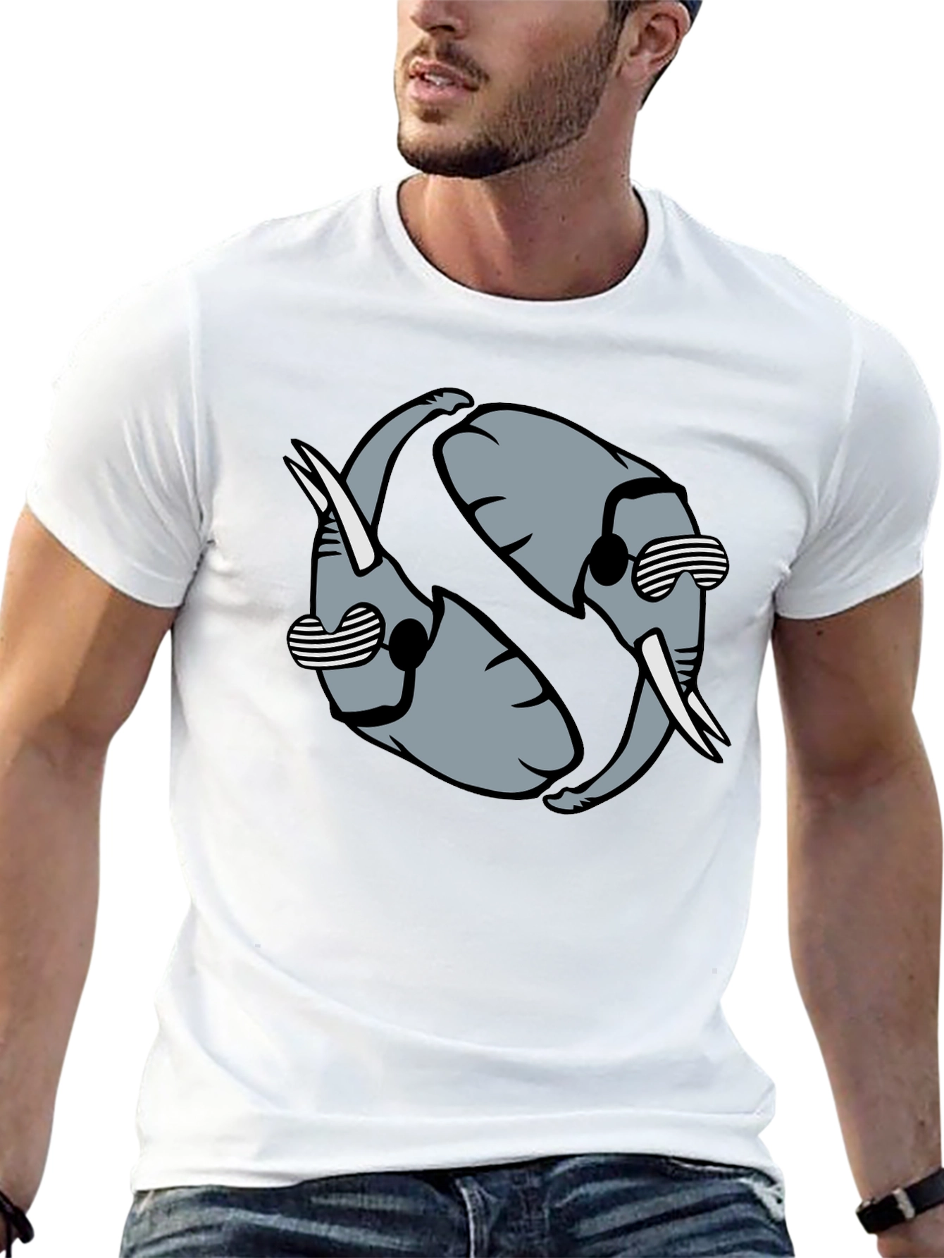 Cool Elephant Yin Yang Graphic Tee - Black