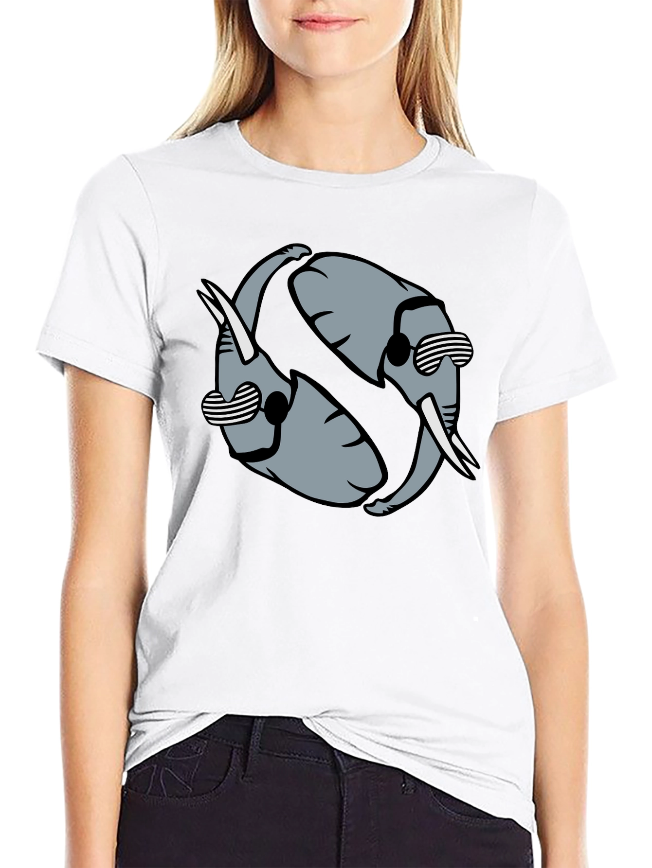 Cool Elephant Yin Yang Graphic Tee - Black