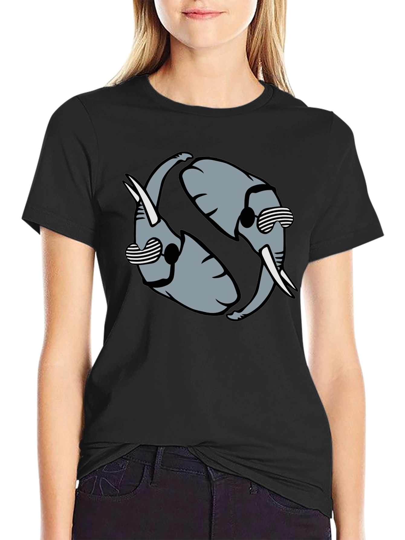 Cool Elephant Yin Yang Graphic Tee - Black