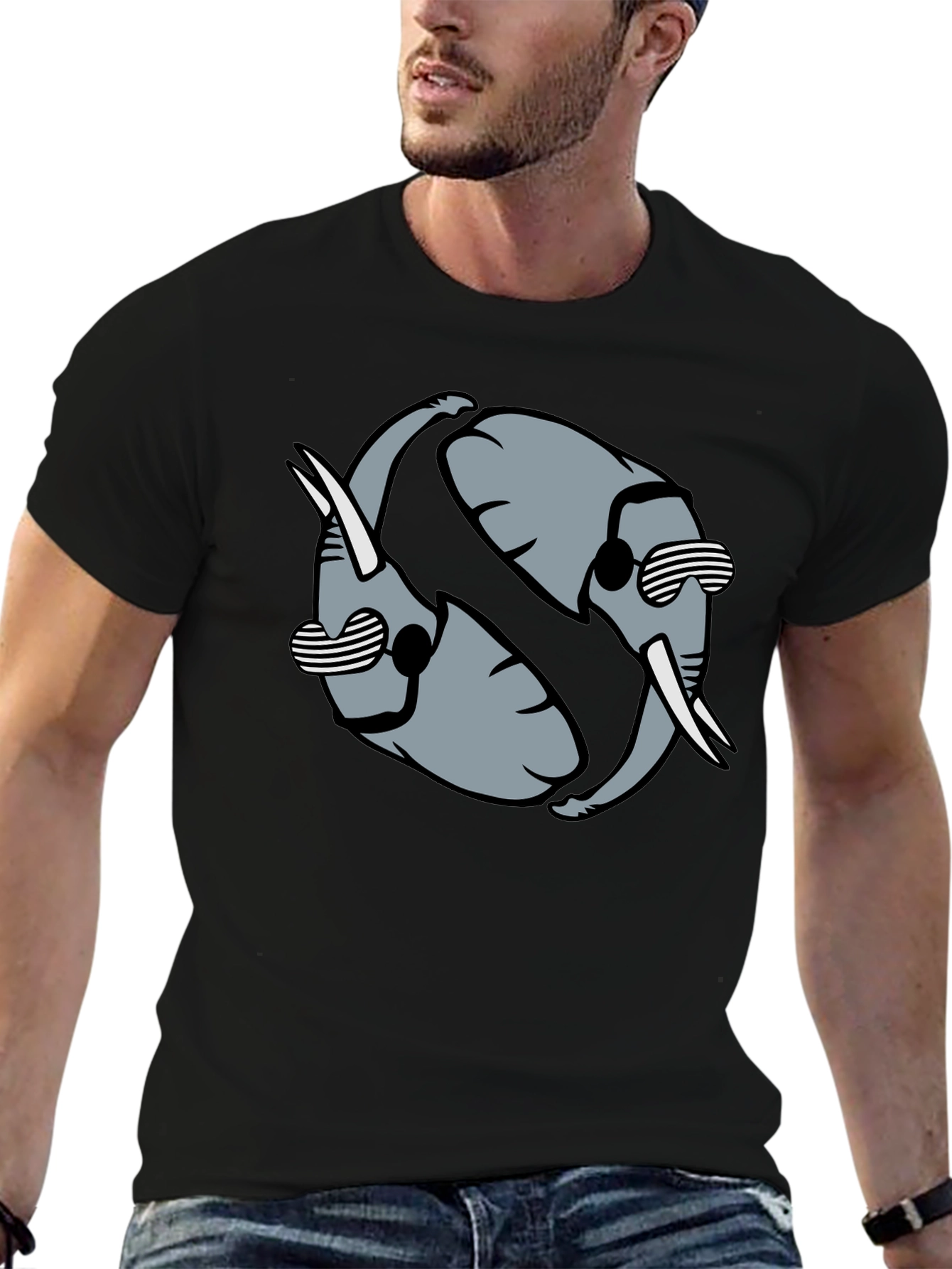 Cool Elephant Yin Yang Graphic Tee - Black