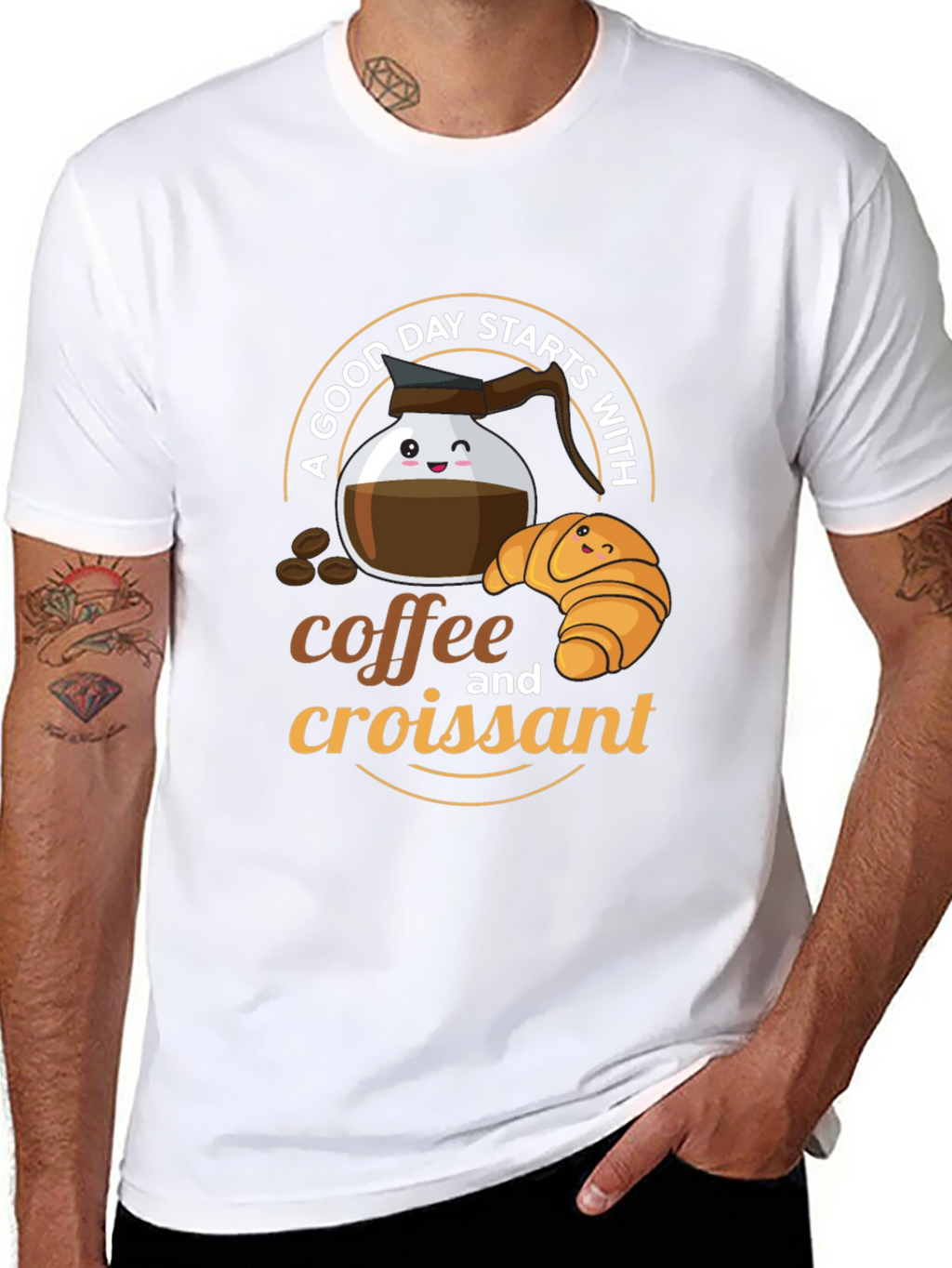 Coffee and Croissant Graphic T-Shirt