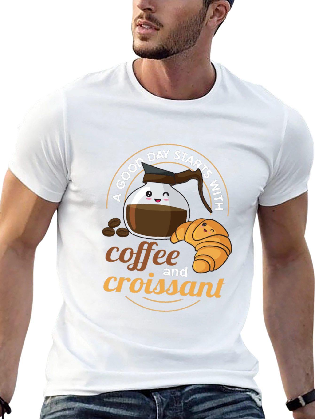 Coffee and Croissant Graphic T-Shirt
