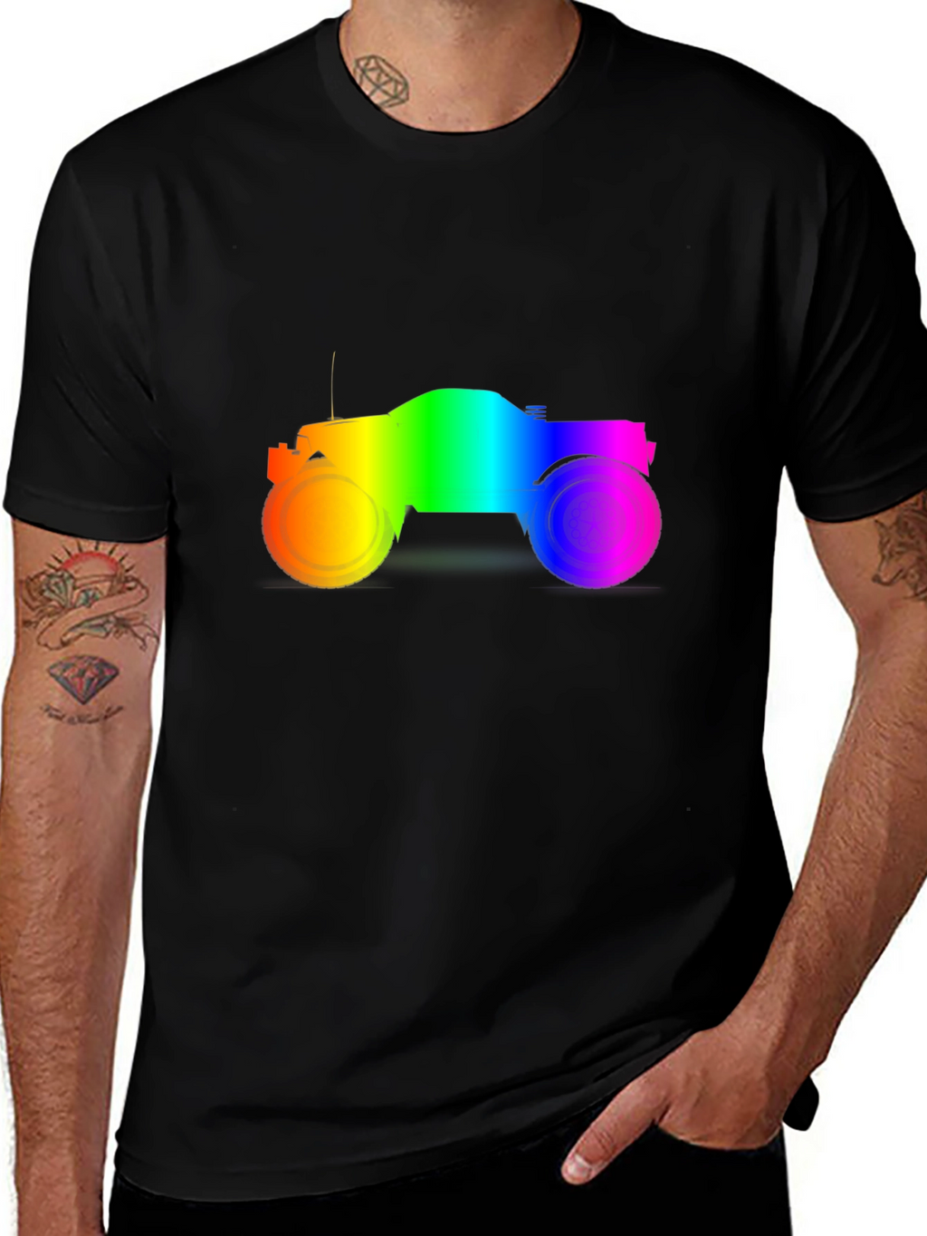 Rainbow Monster Truck Black T-Shirt