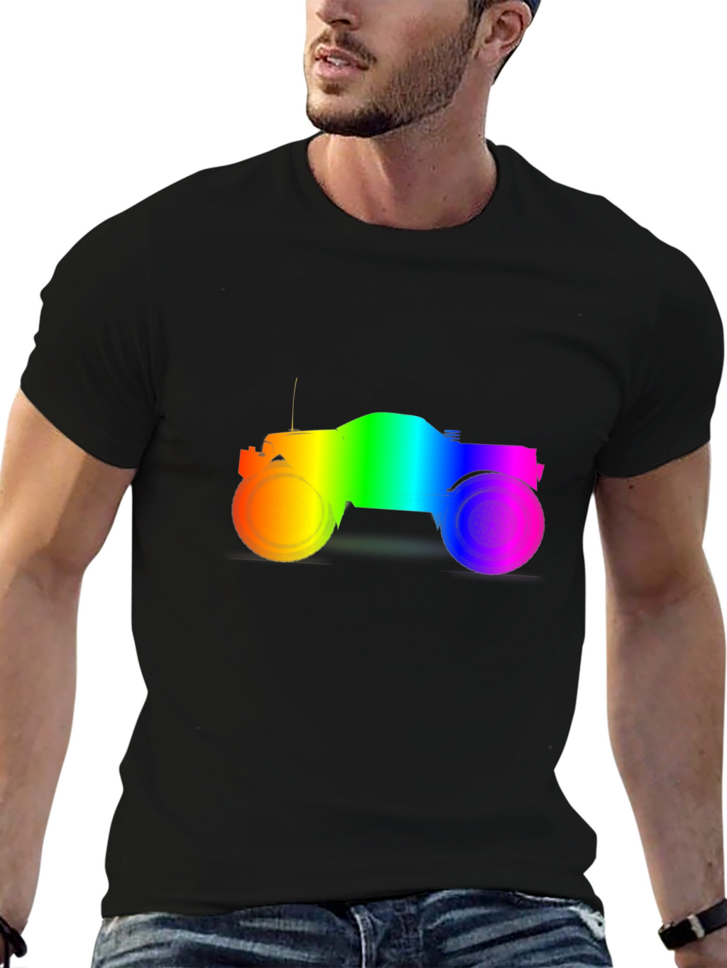 Rainbow Monster Truck Black T-Shirt