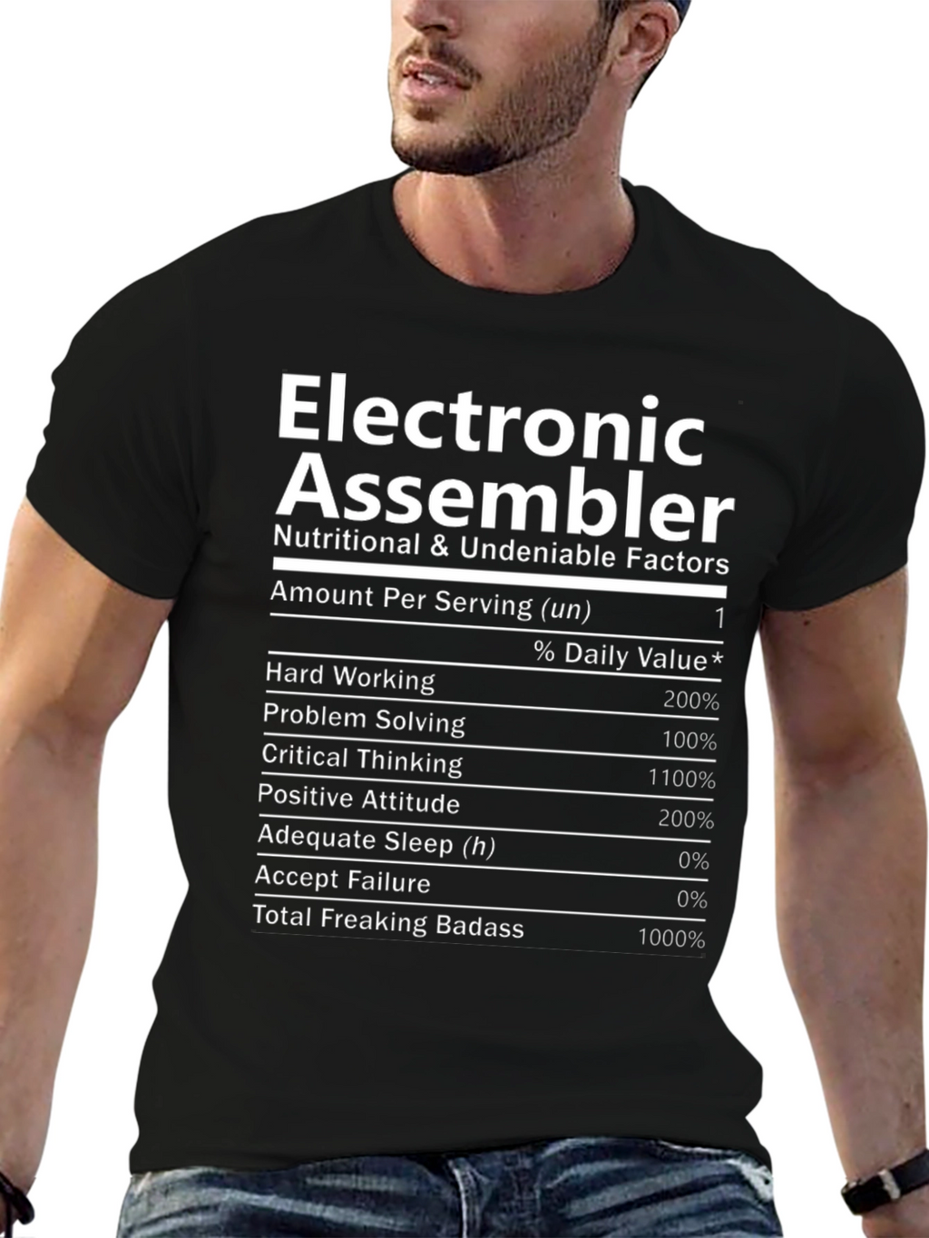 Electronic Assembler Nutrition Facts Black T-Shirt