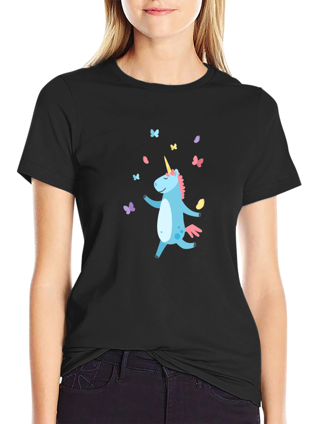 Unicorn Graphic T-Shirt - Black Cotton Blend Tee