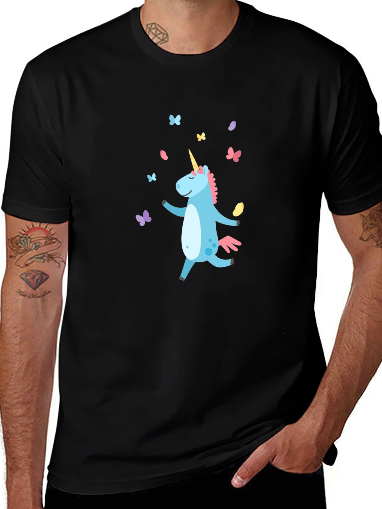 Unicorn Graphic T-Shirt - Black Cotton Blend Tee