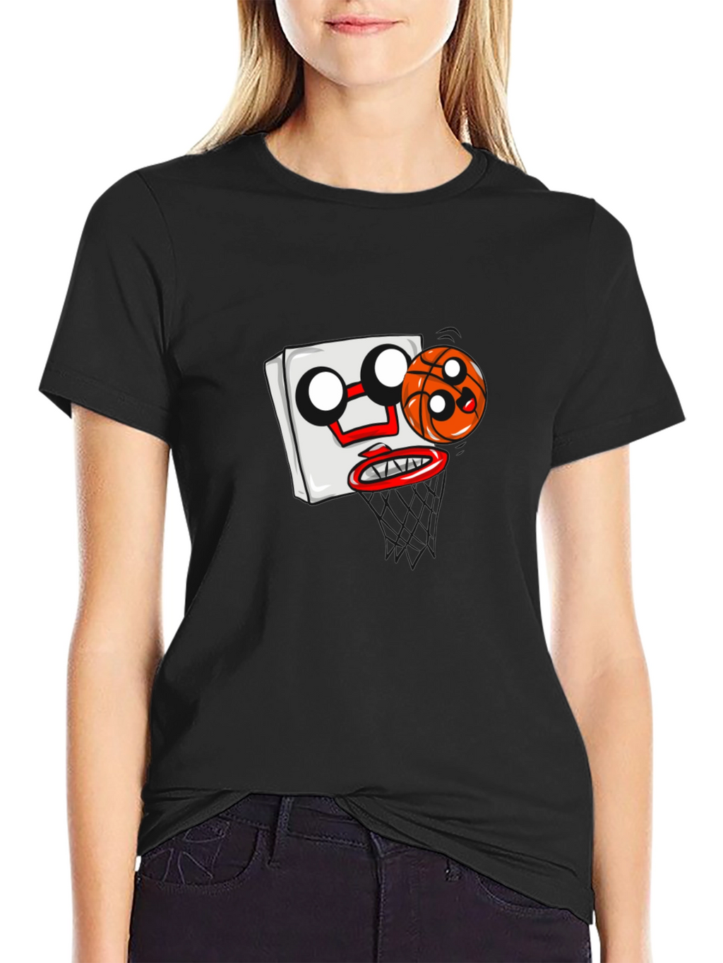 Cartoon Basketball Graphic Black T-Shirt