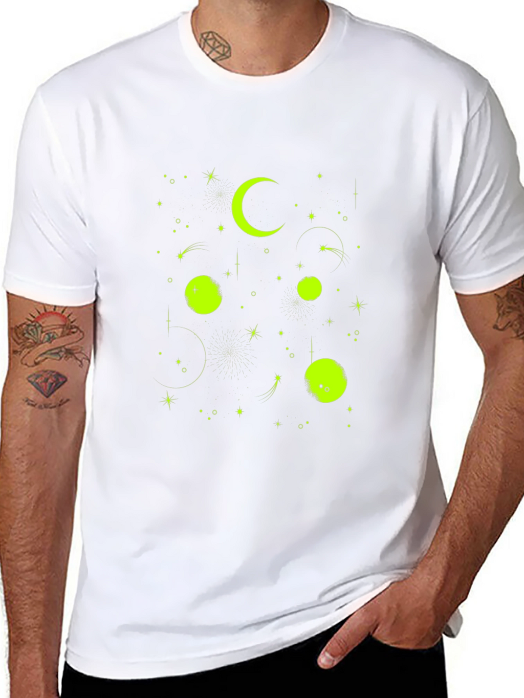 Celestial Moon & Stars Graphic Tee - Black