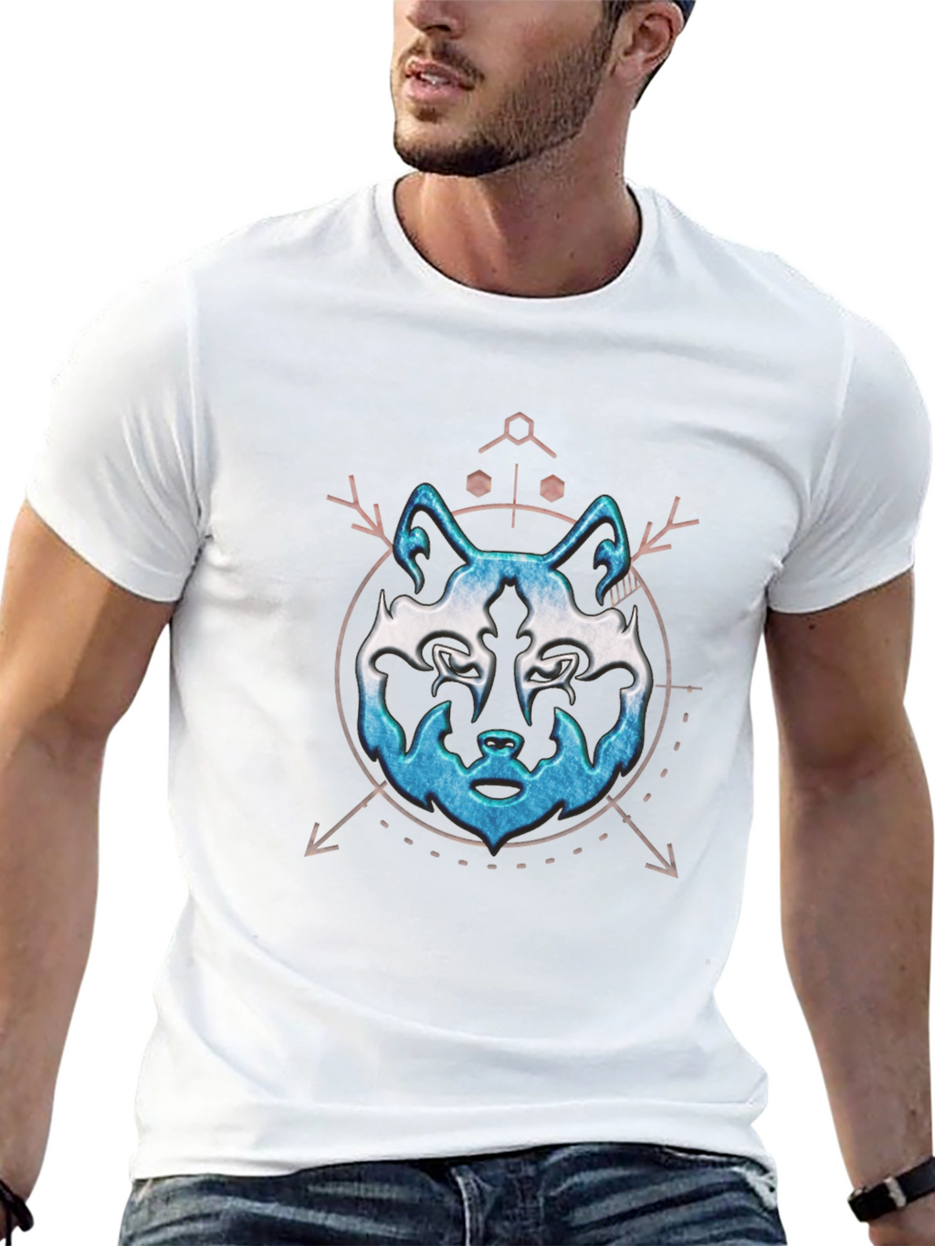 Mens Black Wolf Graphic Print T-Shirt