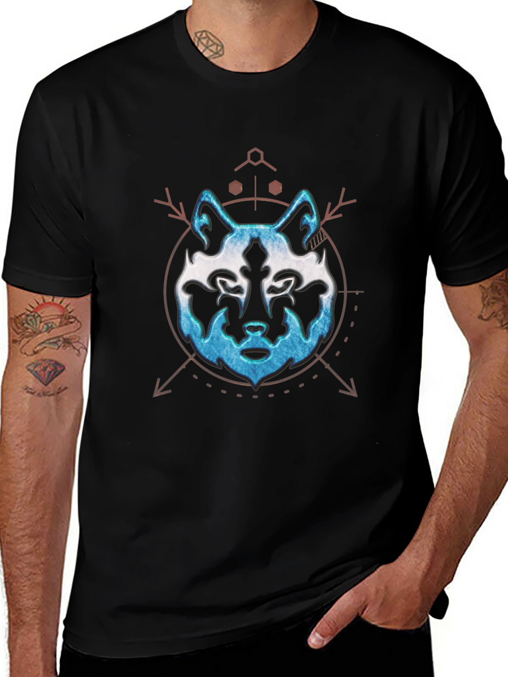 Mens Black Wolf Graphic Print T-Shirt