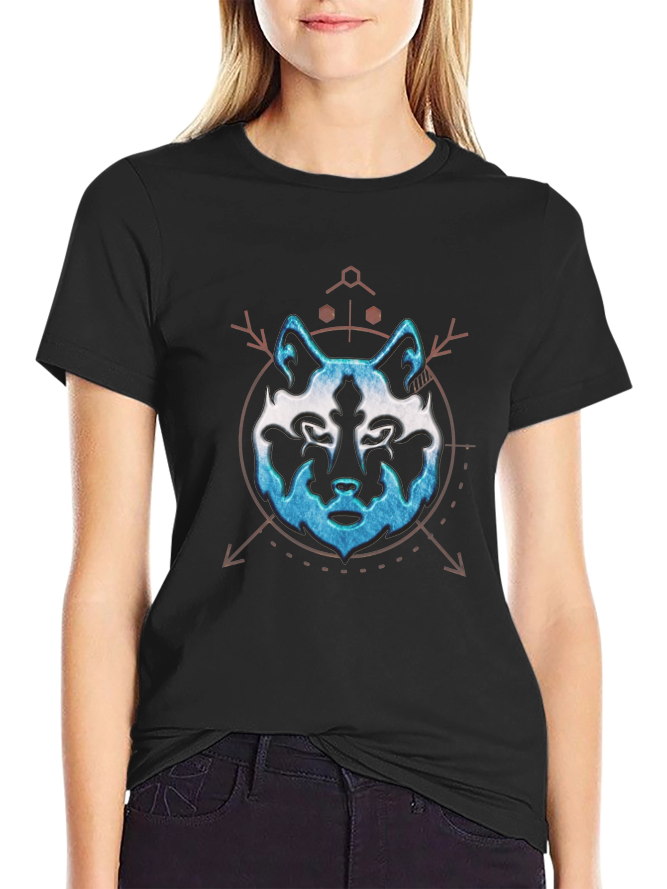 Mens Black Wolf Graphic Print T-Shirt