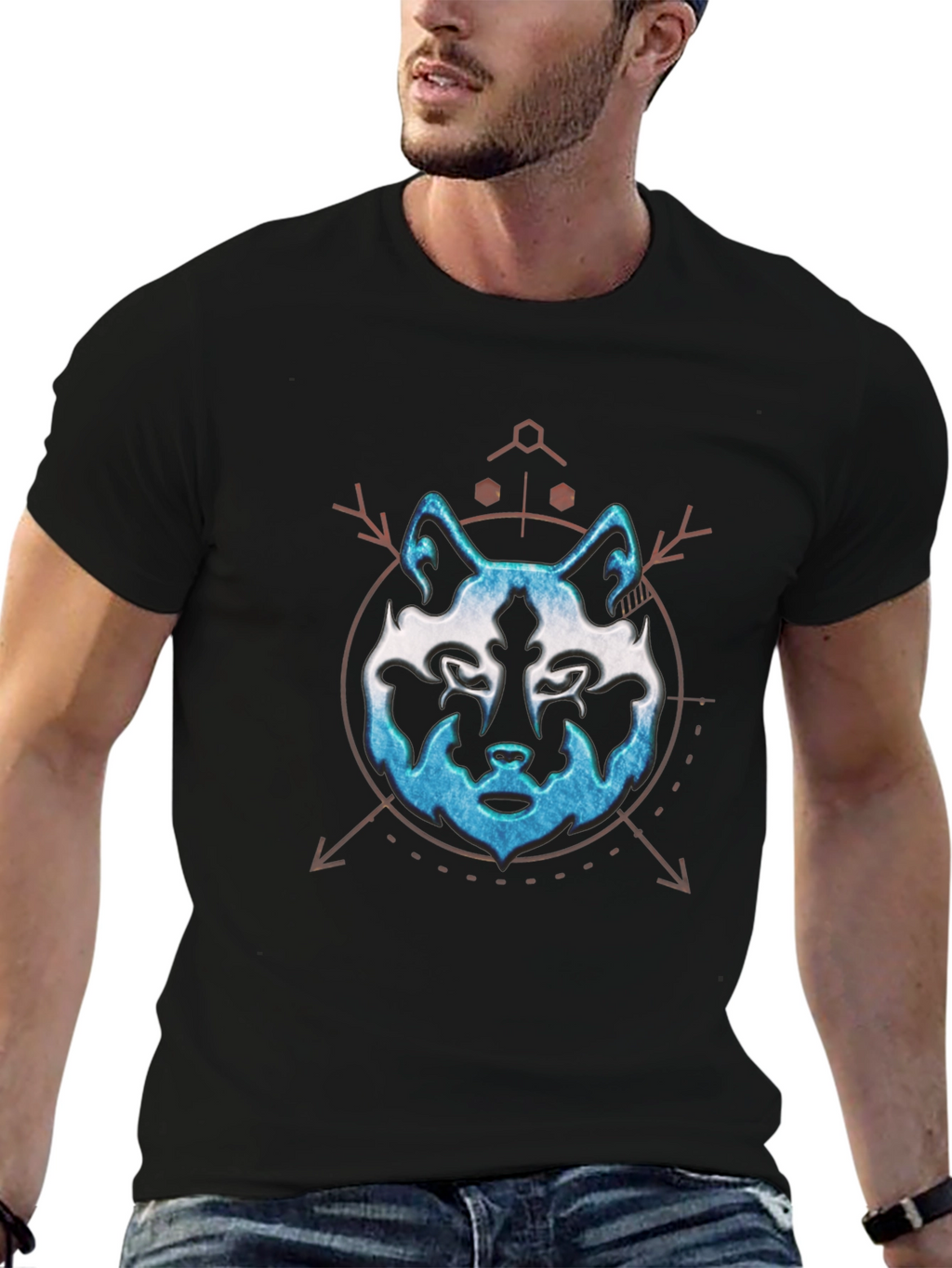 Mens Black Wolf Graphic Print T-Shirt