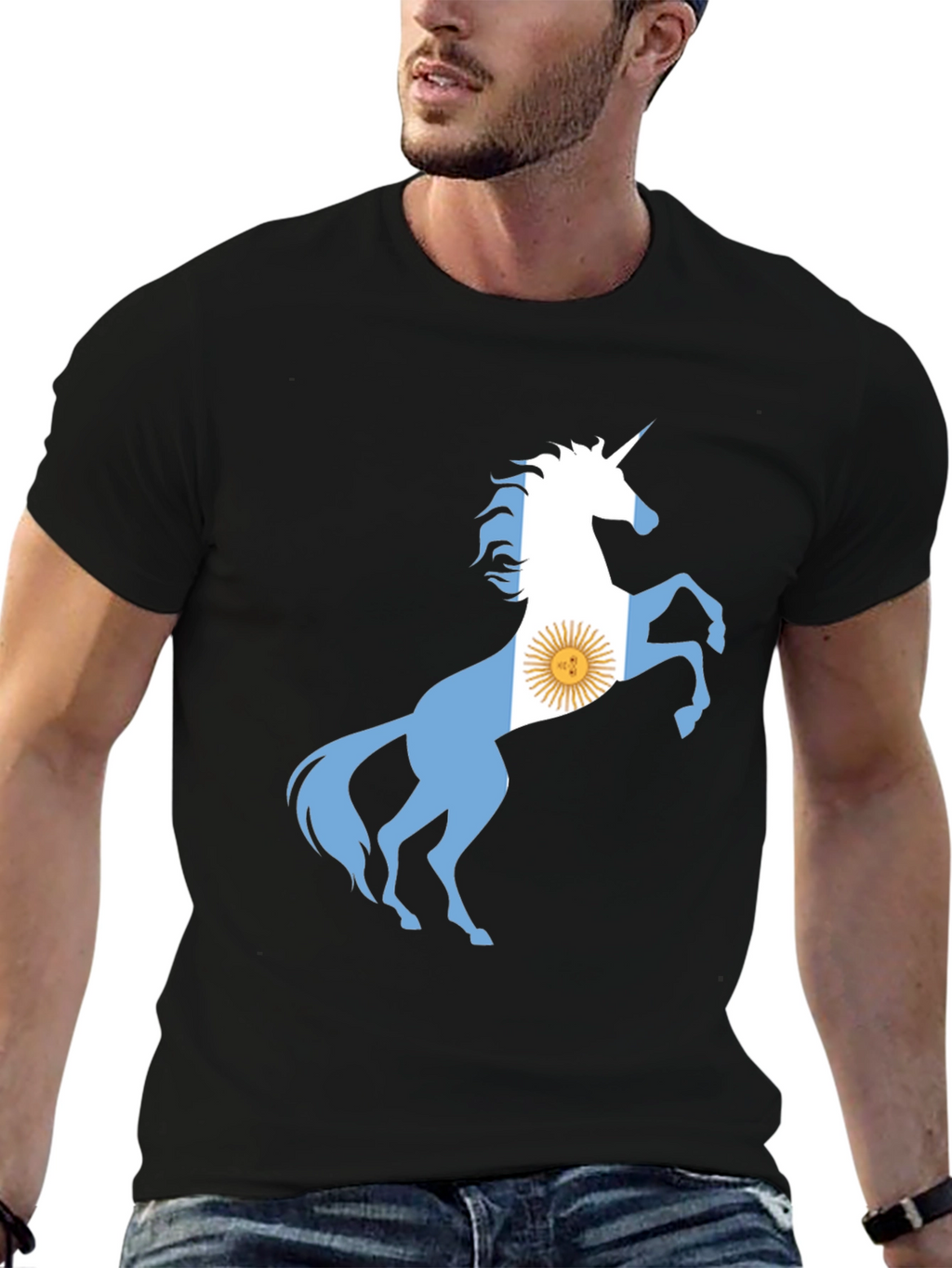 Argentina Flag Unicorn Black T-Shirt