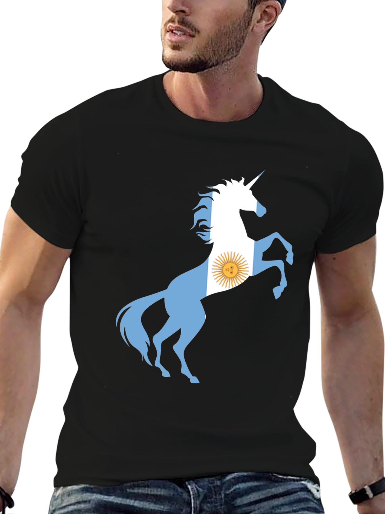 Argentina Flag Unicorn Black T-Shirt