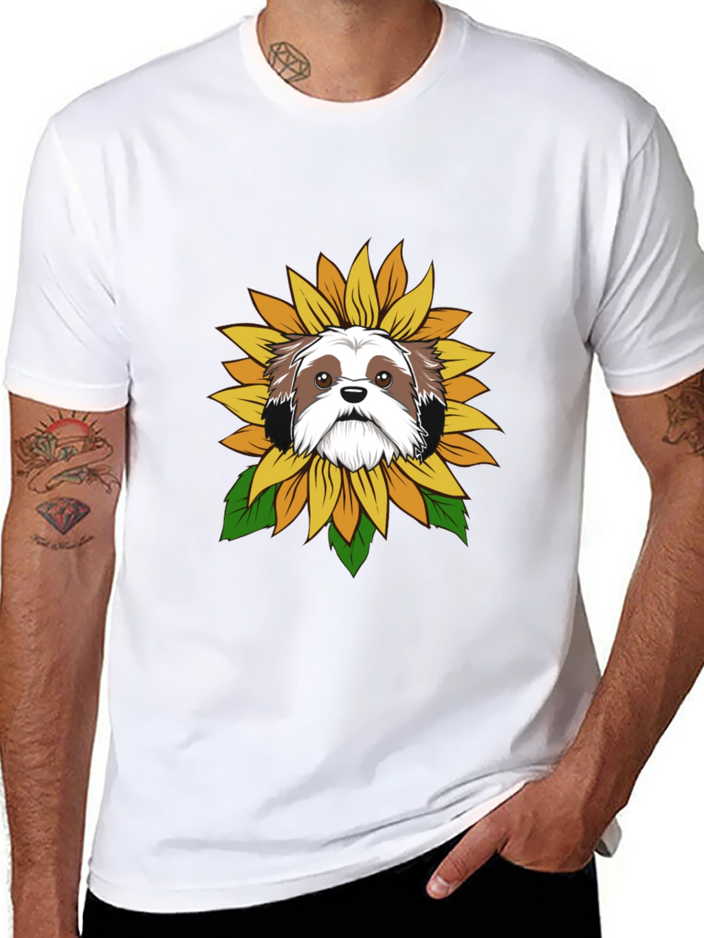 Shih Tzu Sunflower Graphic Tee - Black