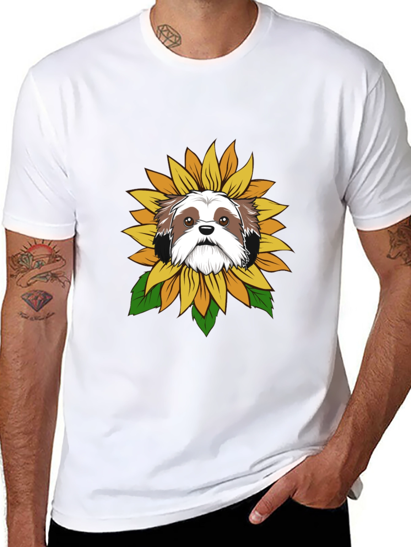 Shih Tzu Sunflower Graphic Tee - Black