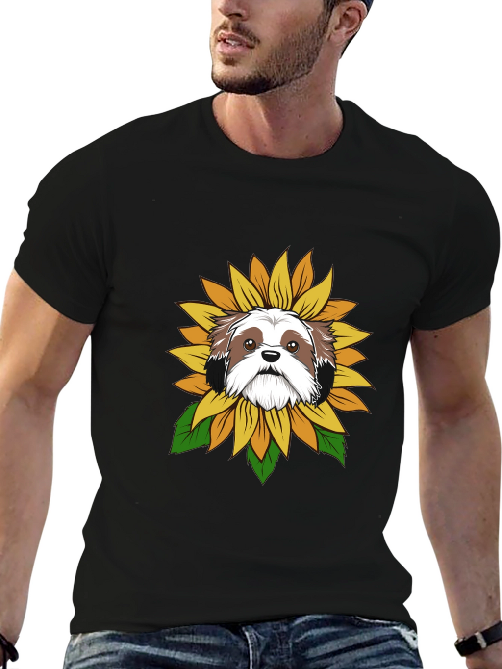 Shih Tzu Sunflower Graphic Tee - Black