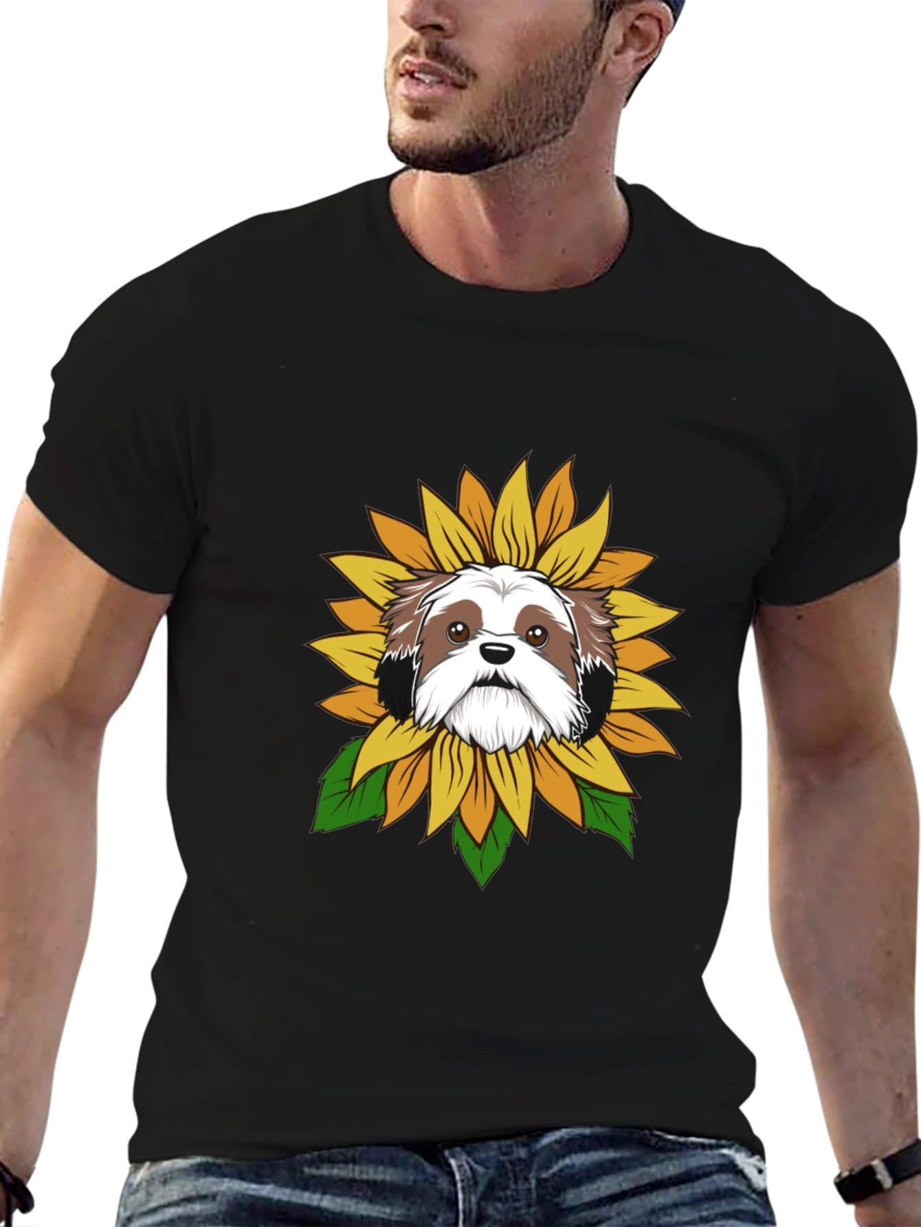 Shih Tzu Sunflower Graphic Tee - Black