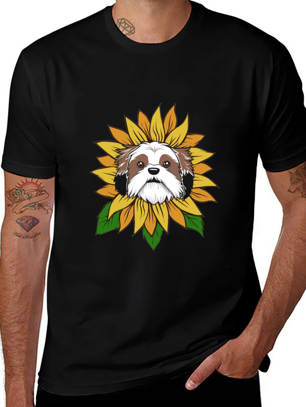 Shih Tzu Sunflower Graphic Tee - Black