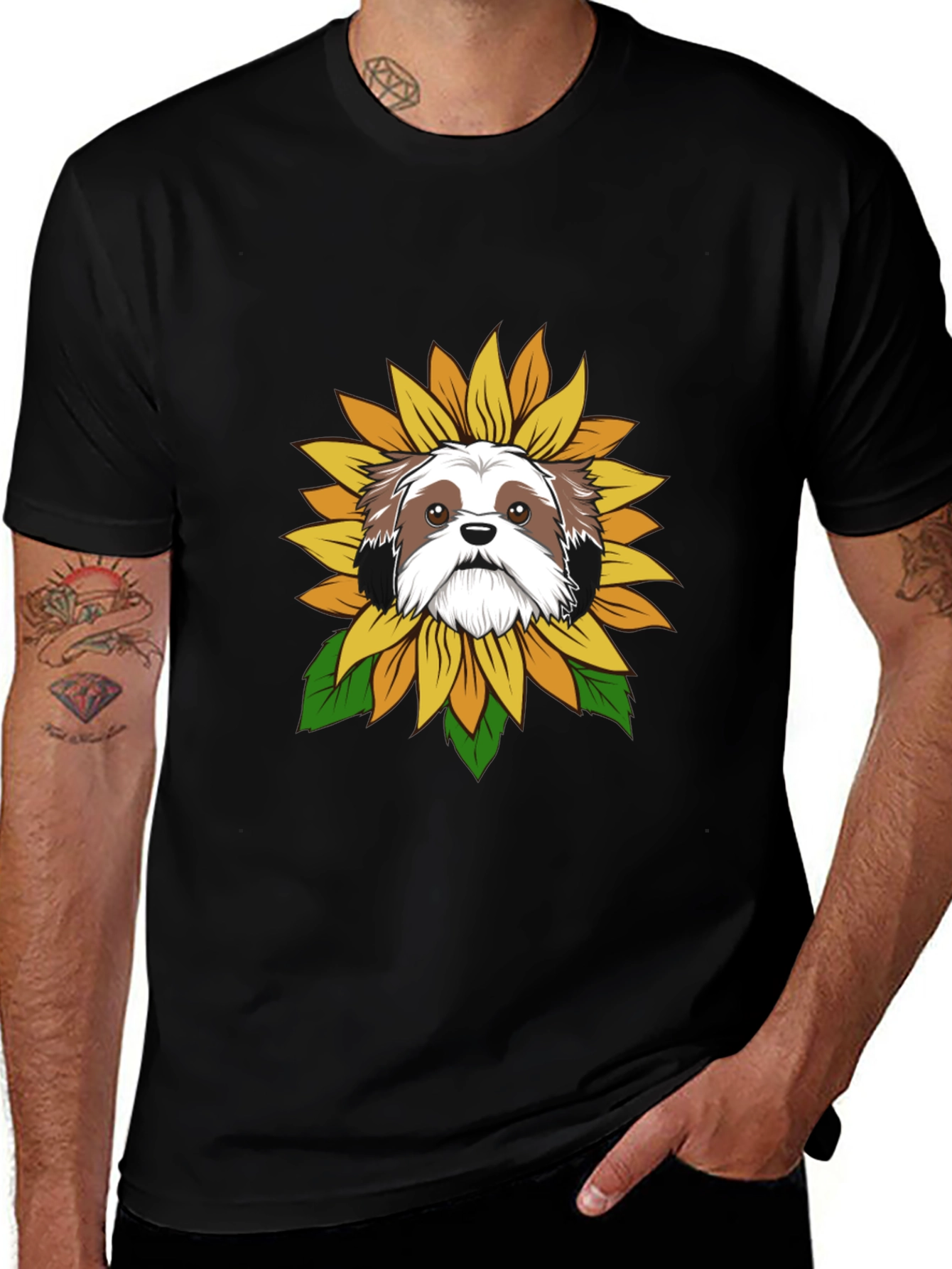 Shih Tzu Sunflower Graphic Tee - Black