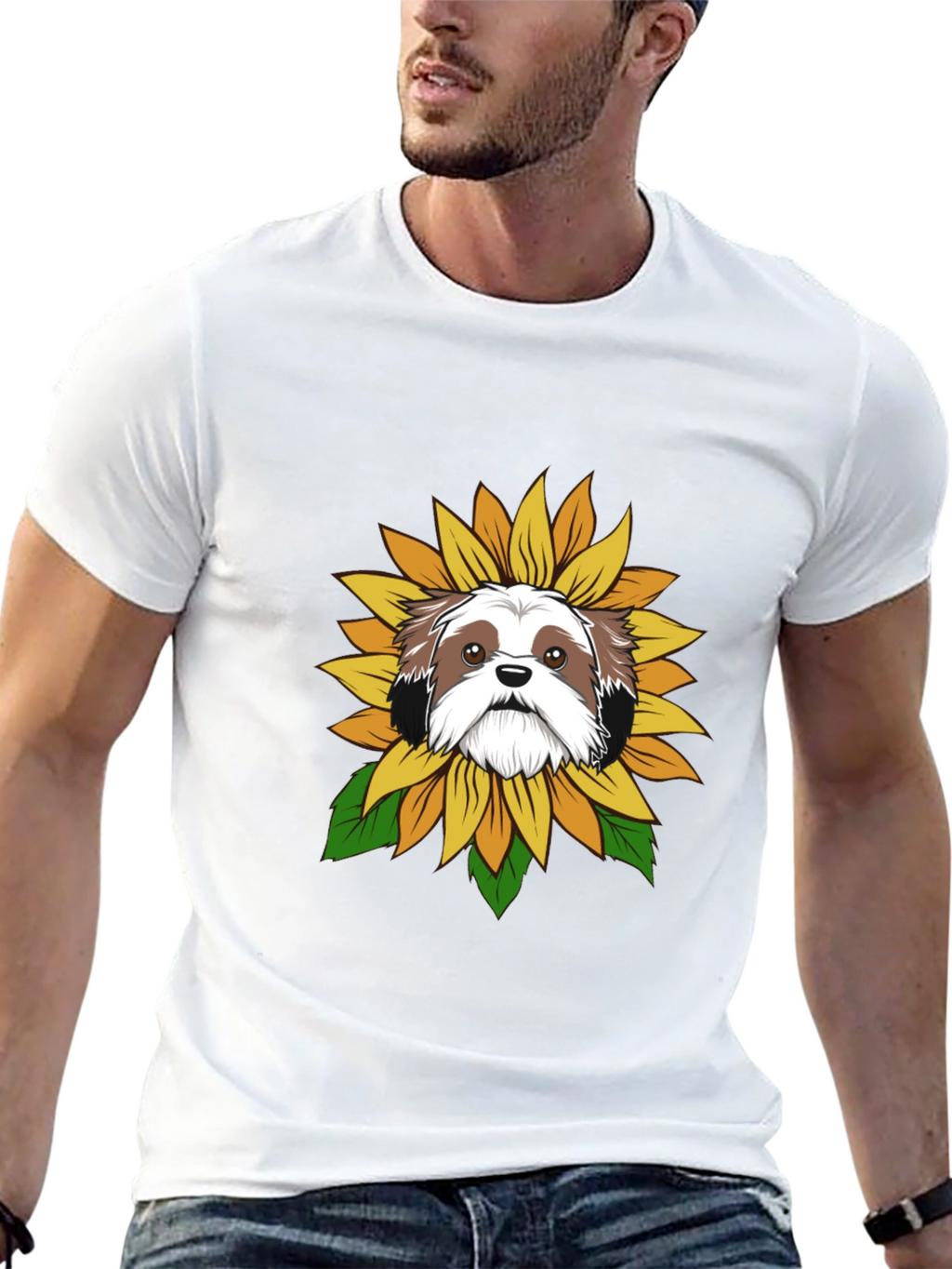 Shih Tzu Sunflower Graphic Tee - Black