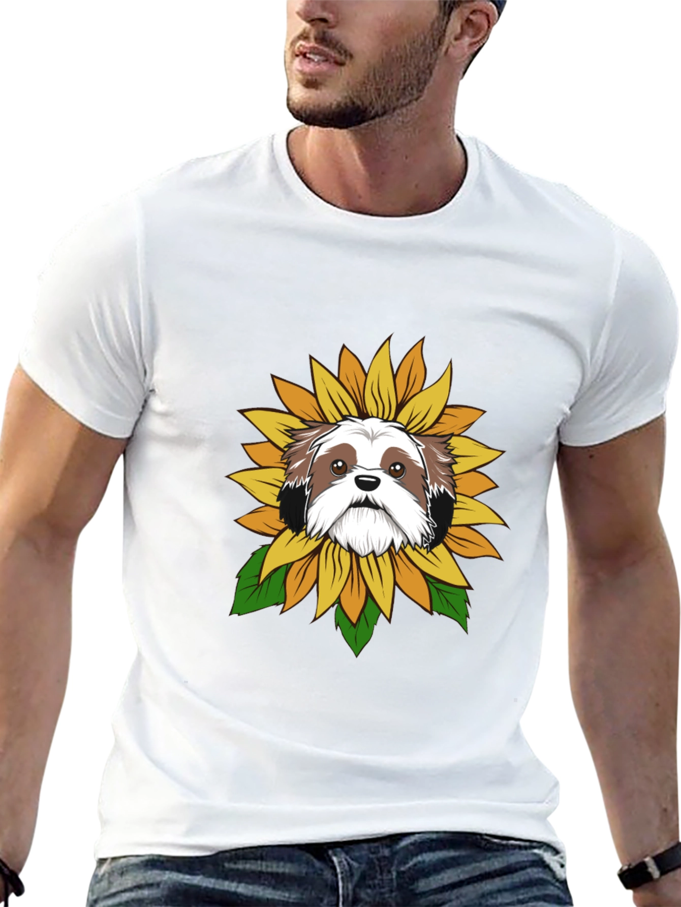 Shih Tzu Sunflower Graphic Tee - Black