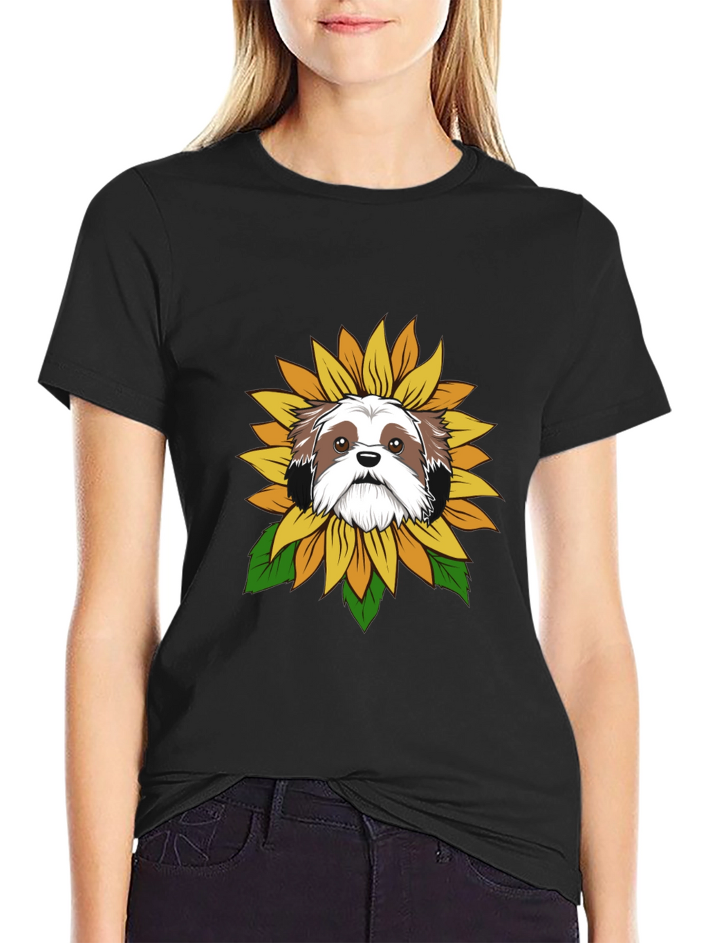 Shih Tzu Sunflower Graphic Tee - Black