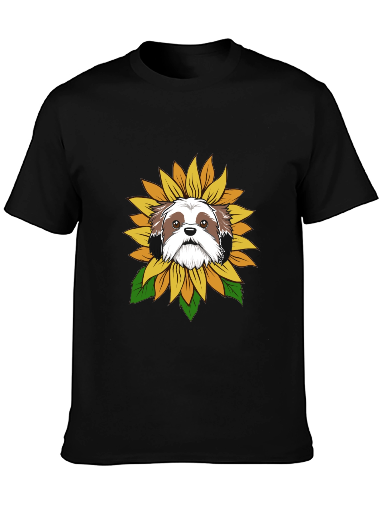 Shih Tzu Sunflower Graphic Tee - Black