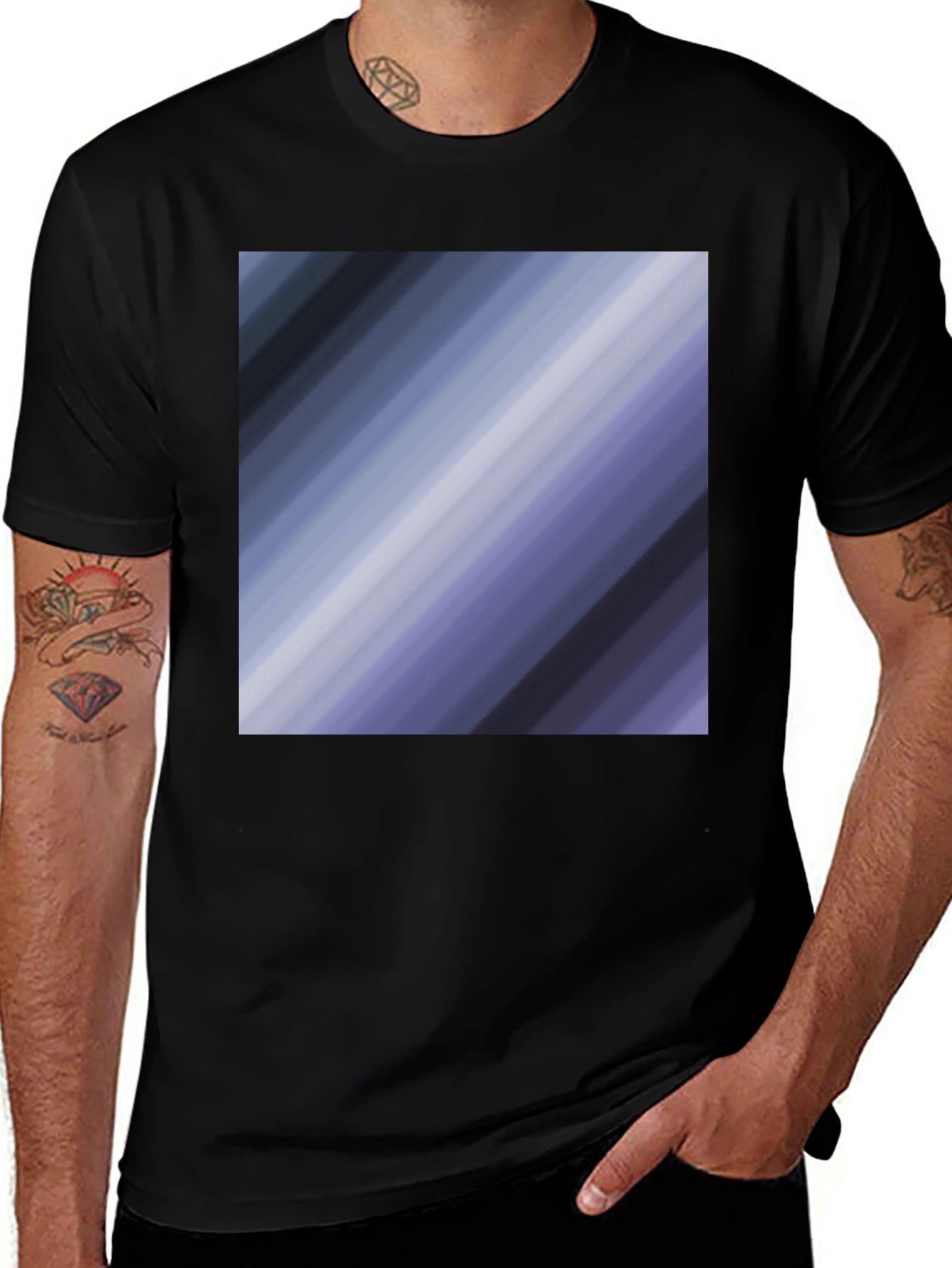 Mens Graphic Tee - Striped Diagonal Design - Casual Comfort