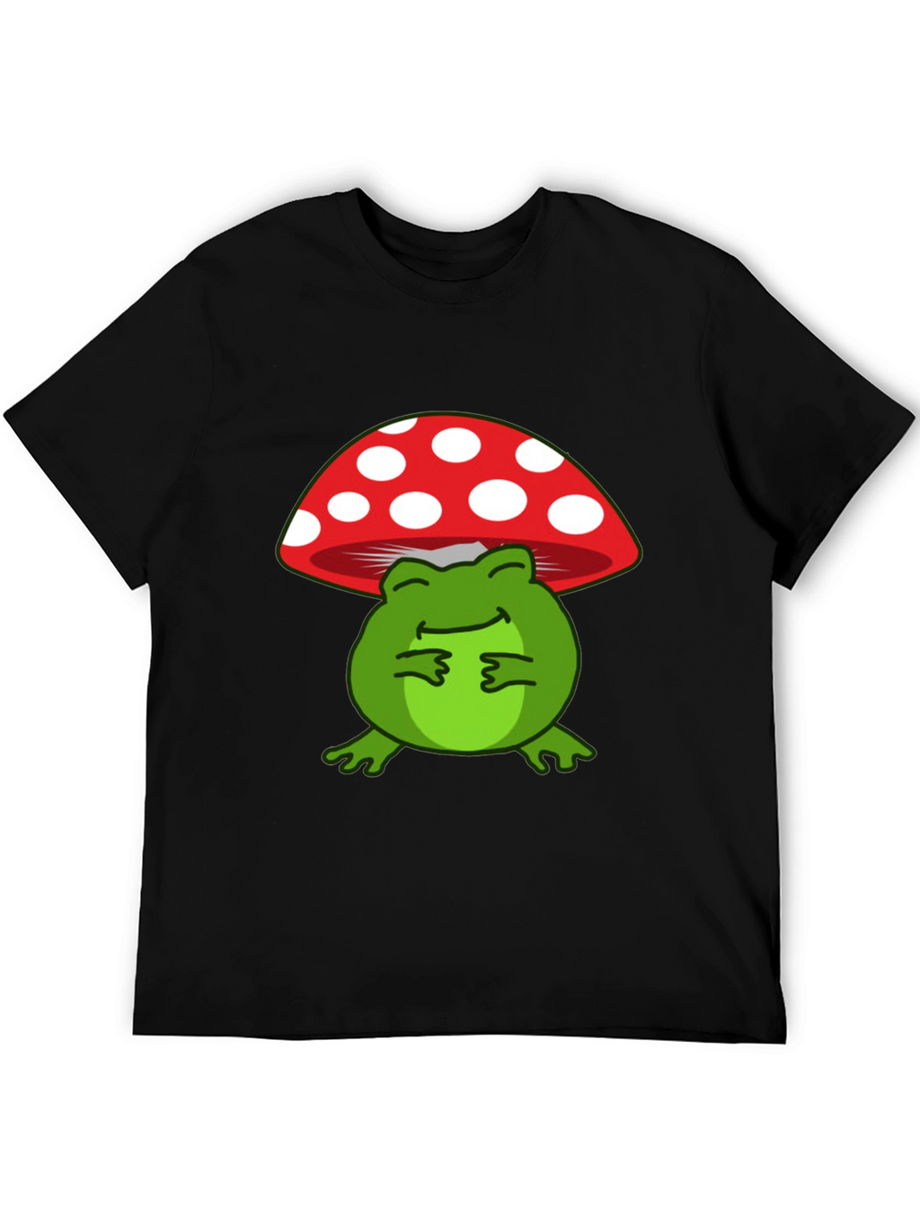 Frog Under Mushroom T-Shirt - Black Cotton Tee