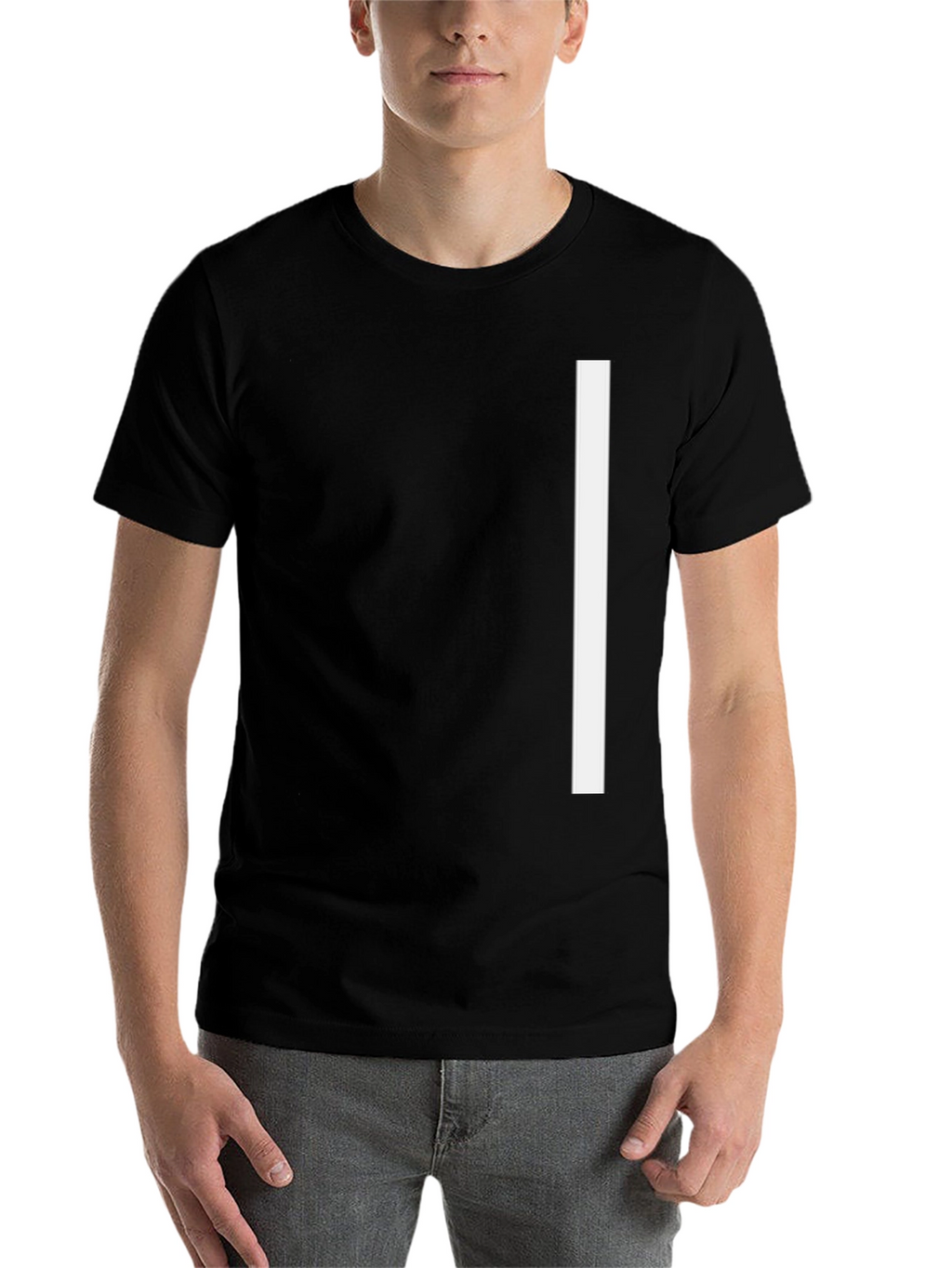 Minimalist Black T-Shirt with White Stripe Design