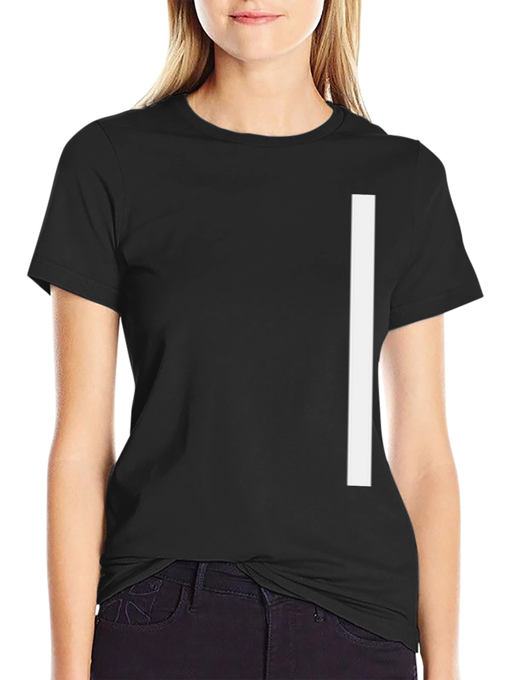 Minimalist Black T-Shirt with White Stripe Design
