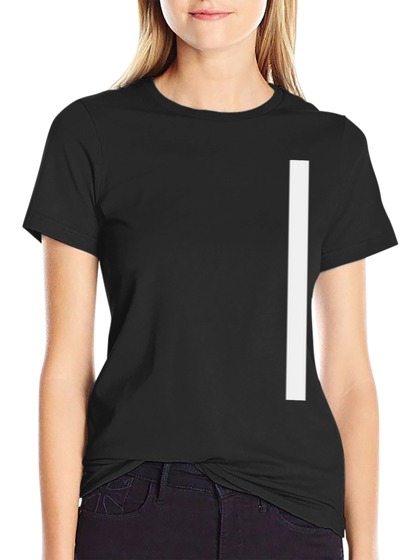 Minimalist Black T-Shirt with White Stripe Design