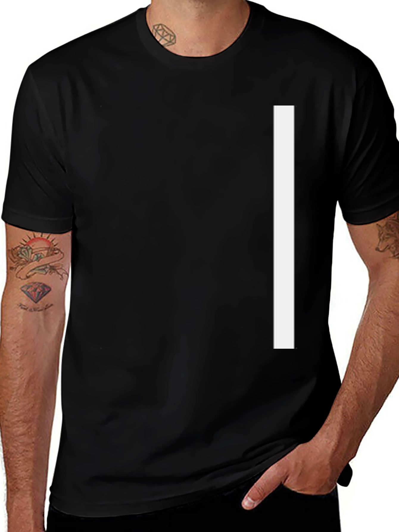 Minimalist Black T-Shirt with White Stripe Design