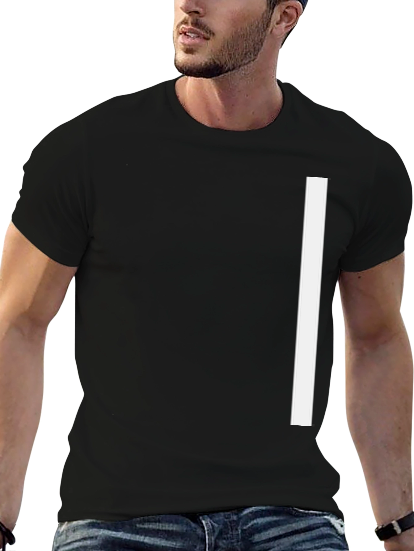 Minimalist Black T-Shirt with White Stripe Design