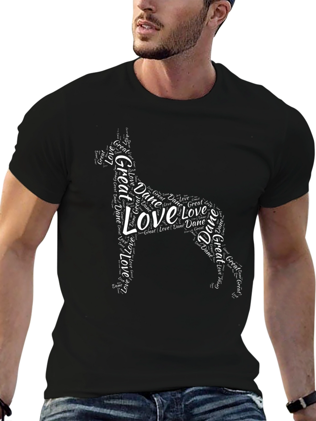 Great Dane Love Word Art Black T-Shirt